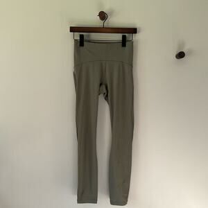 LULULEMON LEGGINGS OLIVE GREEN WITH MESH DETAIL SIZE 4